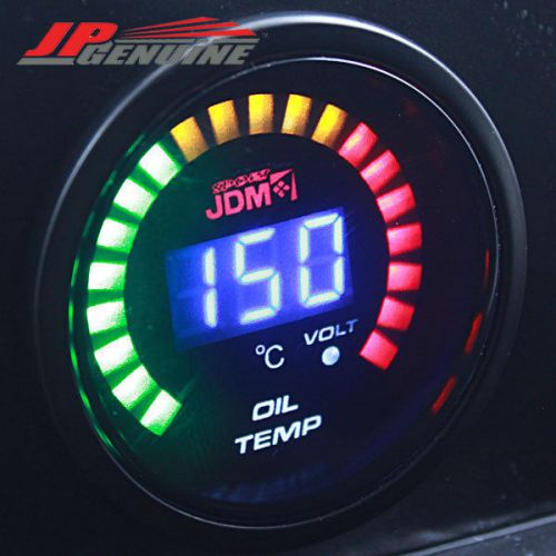 Jdm 2&#034; 52mm oil temperature blue digital led smoke tint gauge - universal 3