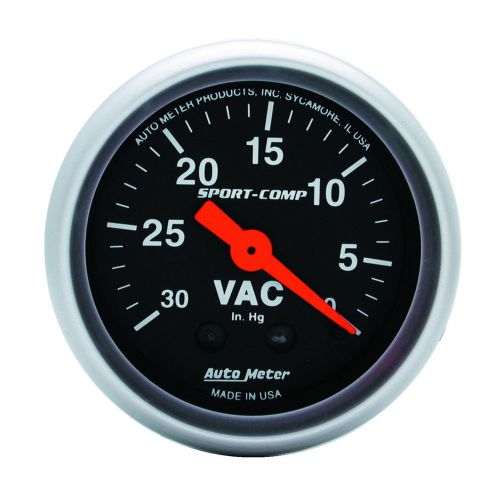 Auto meter 3384 vacuum gauge 2-1/16&#034; black face sport-comp serie