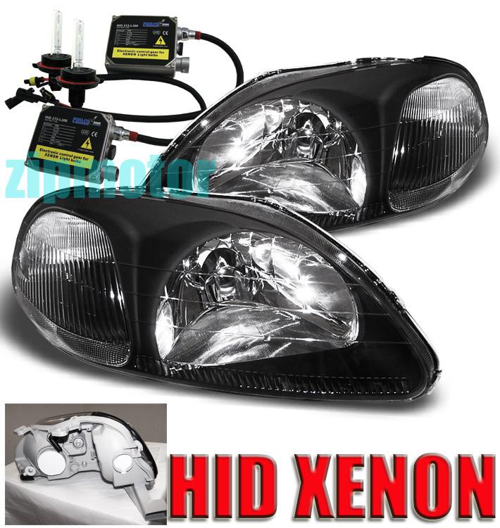 1996 1997 1998 honda civic 2/3/4dr crystal headlights+hid 6000k lamp black hx lx