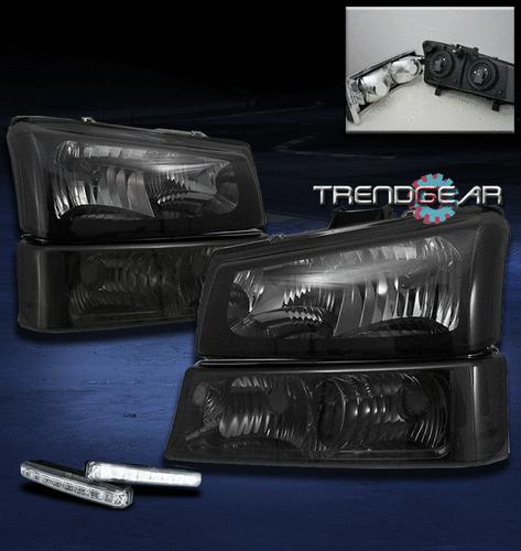 03-06 chevy silverado smoke crystal head lights+bumper+led drl signal lamp 04 05