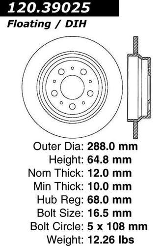 Centric 120.39025 rear brake rotor/disc-premium rotor