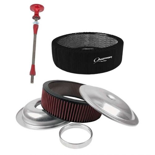 Air cleaner kit 14x4 with 5/16 stud / nut / wrap silver kit washable element