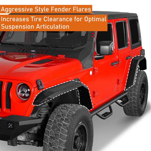 4pcs steel front rear fender flare guard w/ light fit 2018-2024 jeep wrangler jl