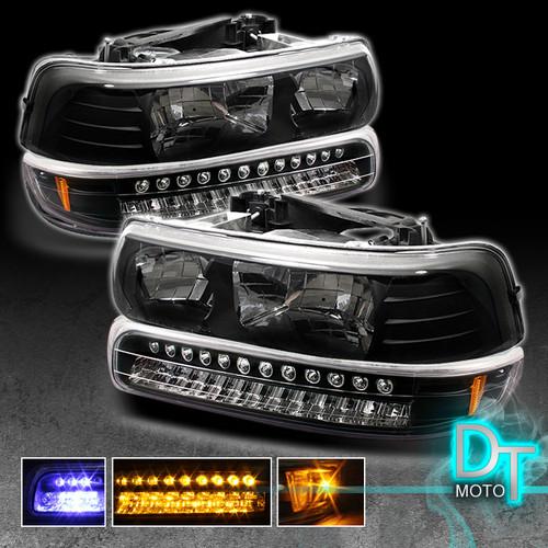 Black 99-06 silverado tahoe suburban headlights +full led bumper signal lights