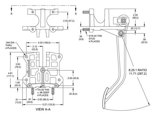 Wilwood swing mount aluminum brake pedal assembly,6.25 to 1 ratio,uses 2 mc  f2_