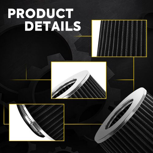 4&#034; black truck long performance high flow cold air intake cone dry filter new