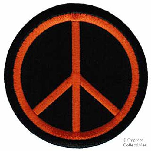 Black/orange peace sign biker patch - embroidered motorcycle symbol applique