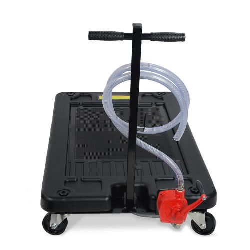 17 gallons oil drain pan low profile dolly w/ pump and wheels car truck drain