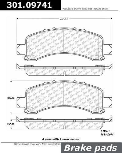 Centric 301.09741 brake pad or shoe, rear-centric premium ceramic pads w/shims