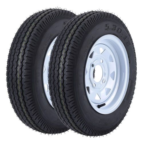 Set of 2 5.30-12 5.30x12 530-12 5.30-12 trailer tires with 12&#034; rims 4 lug on 4&#034;