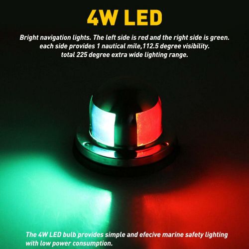 2x led lamp bow bi-color 2in1 red marine green boat navigation light 12v durable