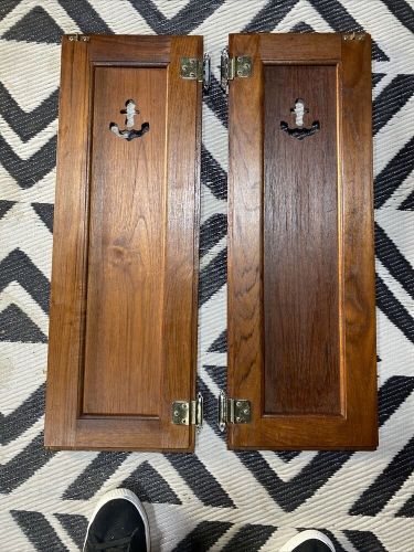 Teak gear locker doors - used oem part - 1982 catalina 30 sailboat cabin