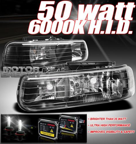 1999-2002 silverado/2000-2006 tahoe suburban crystal headlight+50w hid kit black