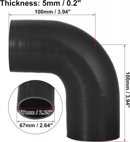 90 degree silicone coolant hose 57mm 2.25&#034; id reducer coupler tube set black