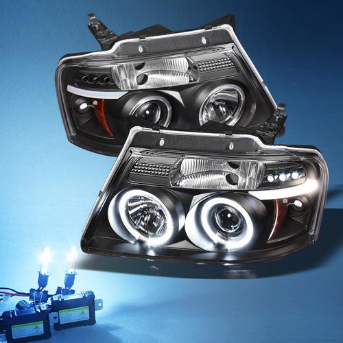 8000k slim xenon hid+black 04-08 ford f150 f-150 dual halo projector headlights