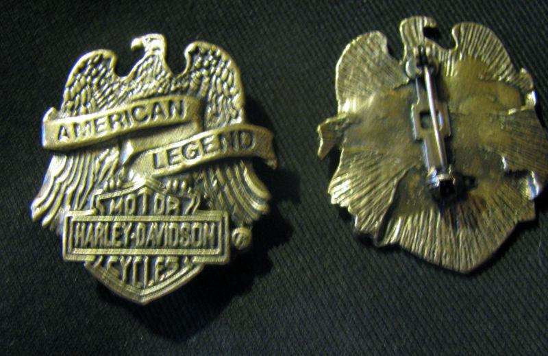 Rare   brass harley-davidson american legend  biker vest pin w/clasp old skool