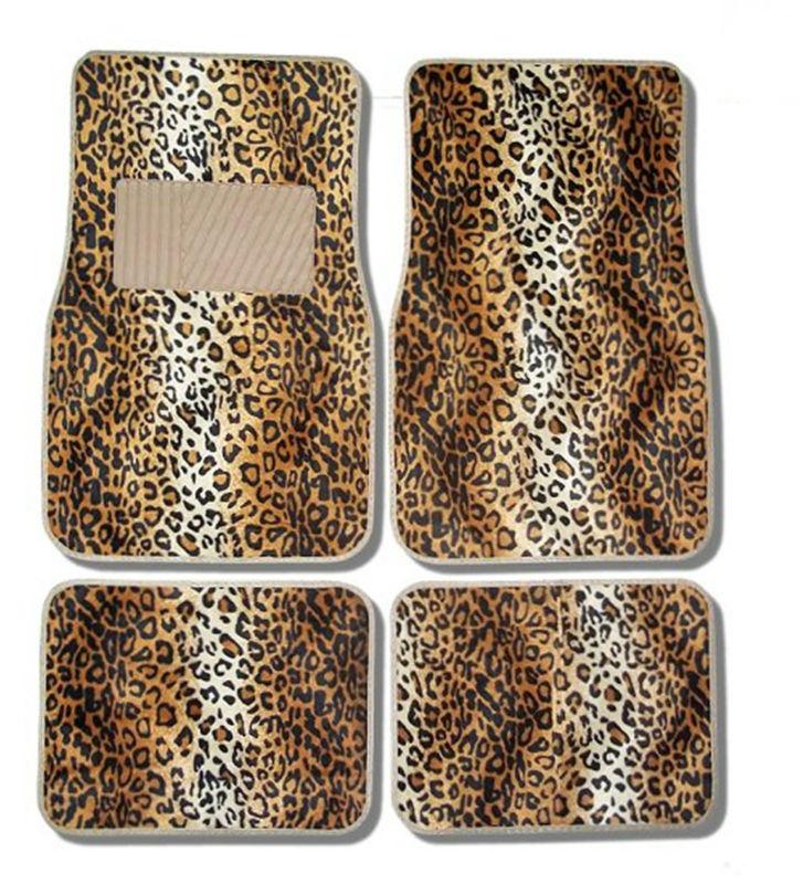 Leopard gold blk  universal car front rear floor mats w/ drivers side heel pad n