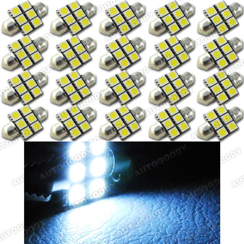 20 x white led 6-smd bulbs 31mm 5050 super bright light