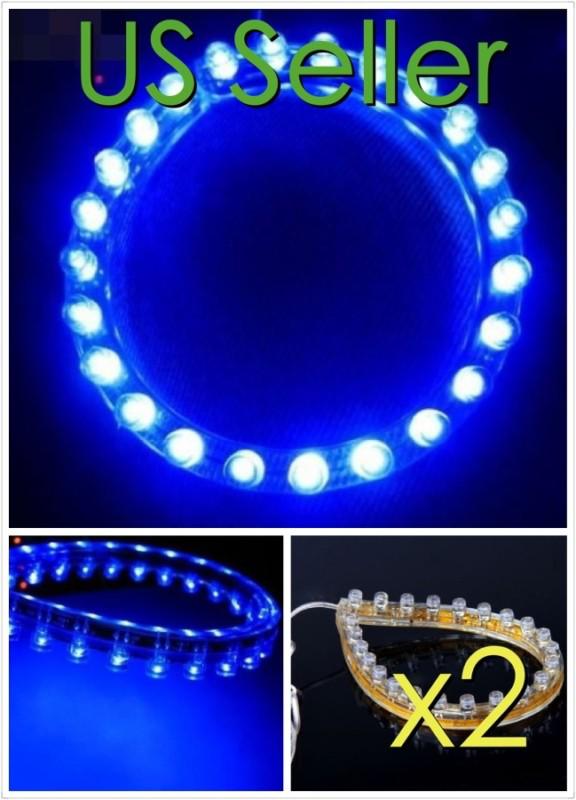 2pcs 24cm blue waterproof led flexible neon strip light for car/truck/ motorcycl