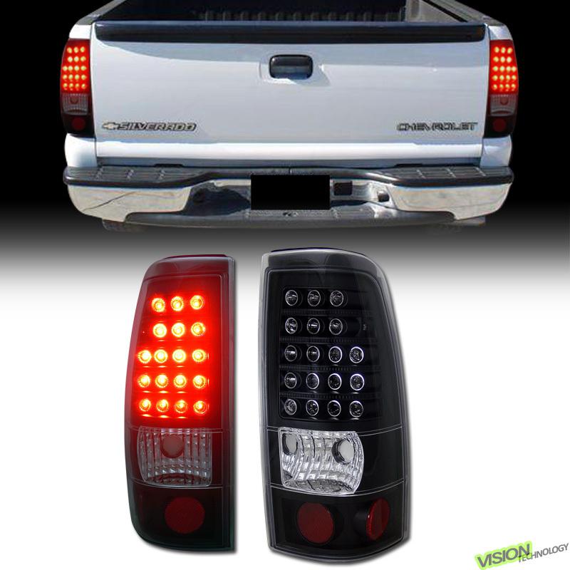 Jdm blk led taillights taillamps pair 99-02/03 silverado/sierra fleetside pickup