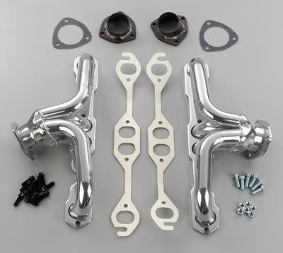 Hedman block hugger street rod hedders shorty silver ceramic coated 1 1/2" tubes