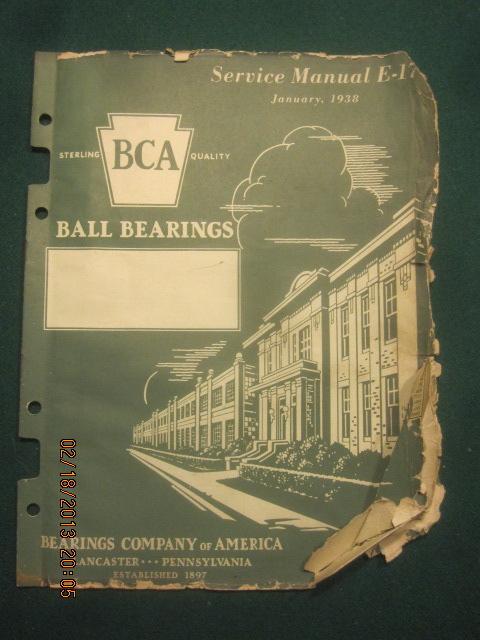 1938 bca ball bearing catalog service manual e17 part numbers interchangeability