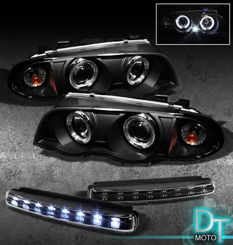 Led bumper fog lamps+ 99-01 bmw e46 3-series 4dr sedan halo projector headlights