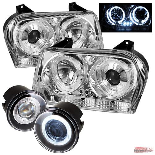 05-08 chrysler 300 led projector headlights+halo projector fog lights+switches