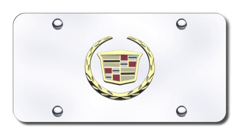 Cadillac (new) logo gold on chrome license plate made in usa genuine