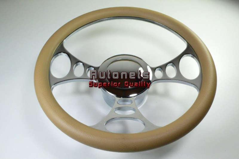 Beige leatherorbitor chevy gm chrome aluminum steering wheel horn button adapter