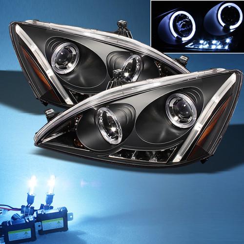 8000k slim xenon hid+black 03-07 honda accord dual halo projector led headlights