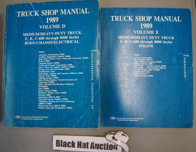 1989 ford f- b- c-600 thru 8000 med/heavy truck shop serivce manual set oem