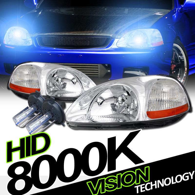 H4 bulb high/low beam xenon hid 96 97 98 civic 2d/3d/4d chrome head lights lamps