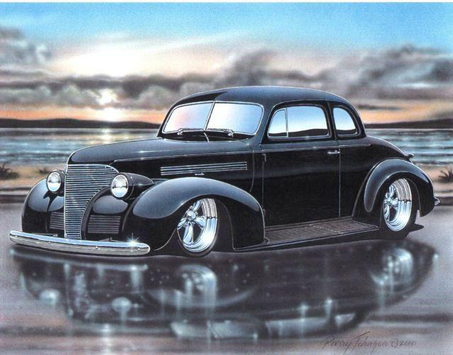 1939 chevy coupe streetrod car automotive art print black