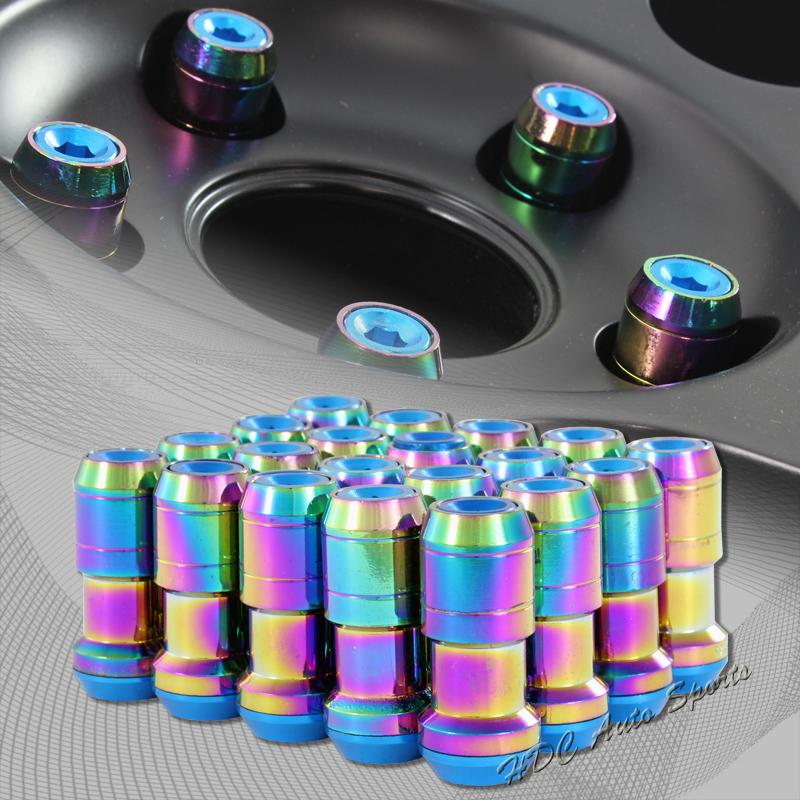 20pc m12 x 1.5mm thread pitch wheel rim tuner 1.9" long lug nuts blue/neo chrome