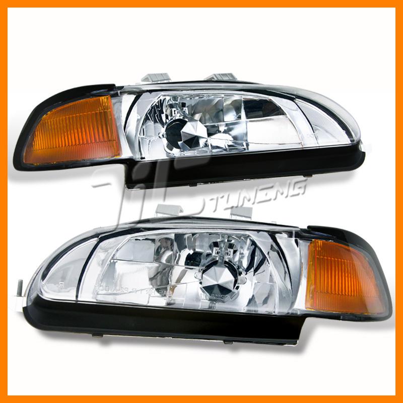 92-95 honda civic 2dr 3dr chrome headlights amber turn signal lamps left+right