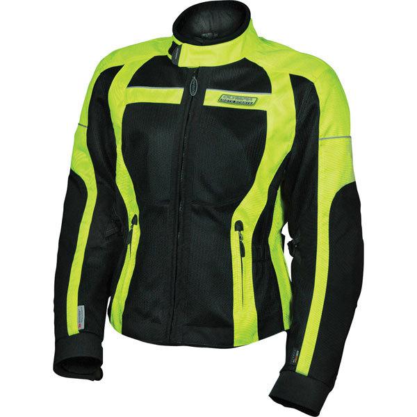 Black/yellow l olympia moto sports switchback mesh tech women's textile jacket