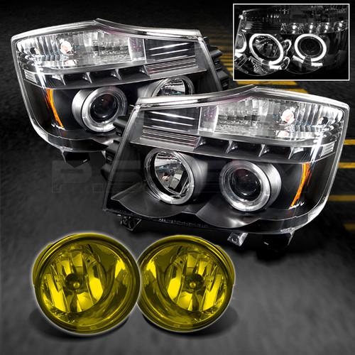 04-12 titan 04-07 armada black halo projector led headlights+yellow fog lamps