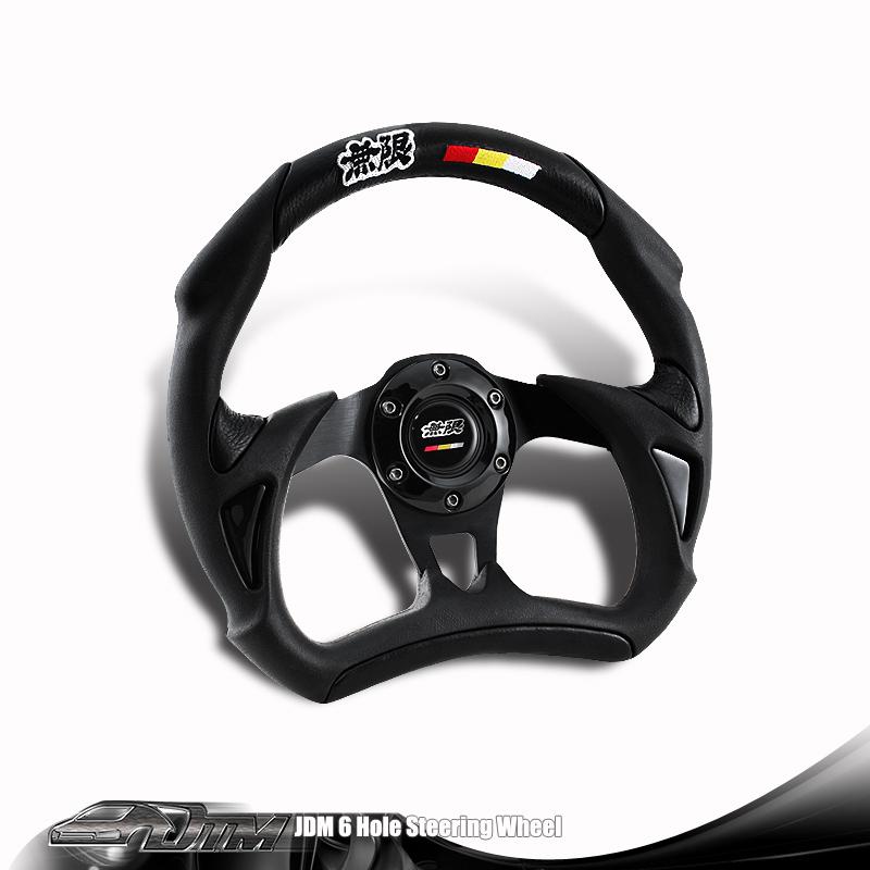 Universal jdm 6-holed / lug / bolt 320mm black pvc leather racing steering wheel