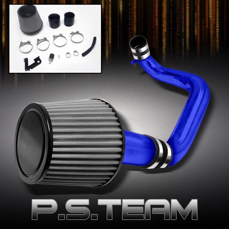 01-05 civic dx lx blue aluminum cold air intake+stainless washable mesh filter