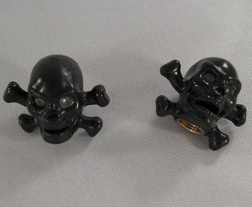 2 black "skull & bones" tire air valve stem caps for harley davidson wheel rims 