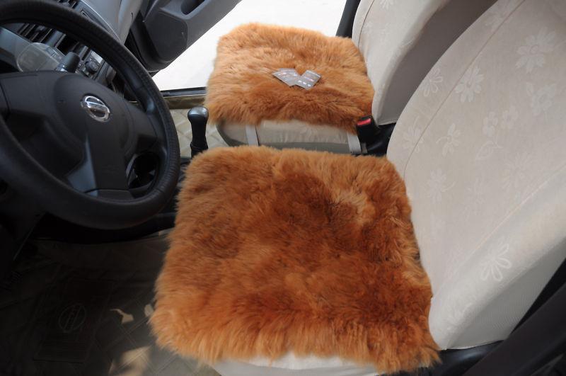 1pc natural brown long wool single pelt sheepskin car seat covers 18"×18"