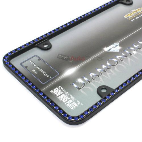 Blue diamond bling crystals black license plate tag frame for auto-car-truck