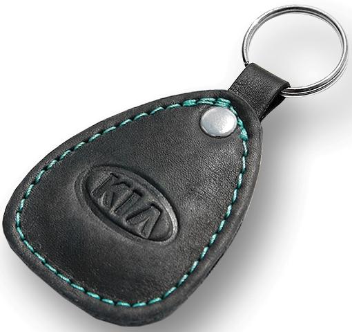 New leather black / turquoise keychain car logo kia auto emblem keyring