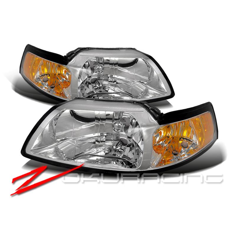 1999-2004 ford mustang cobra v6 gt v8 crystal headlights