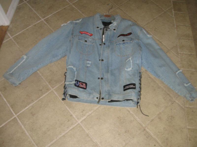 Bnwt mens blue denim diamond plate live to ride motorcycle bikers jackets sz 3xl