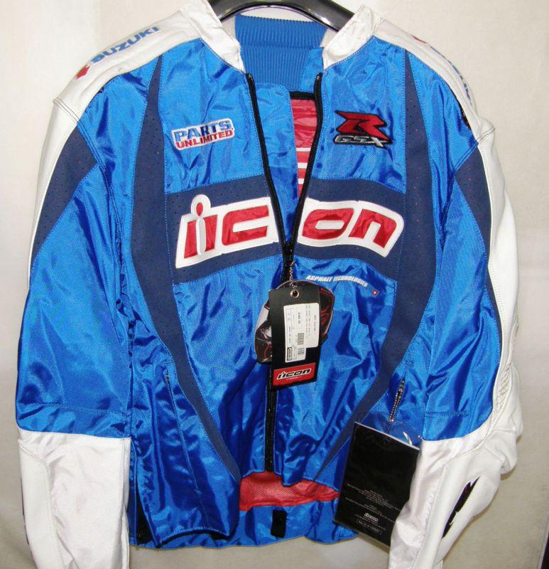**new** icon arc suzuki gsxr jacket blue - lg / large - 2820-1325 with icon tag