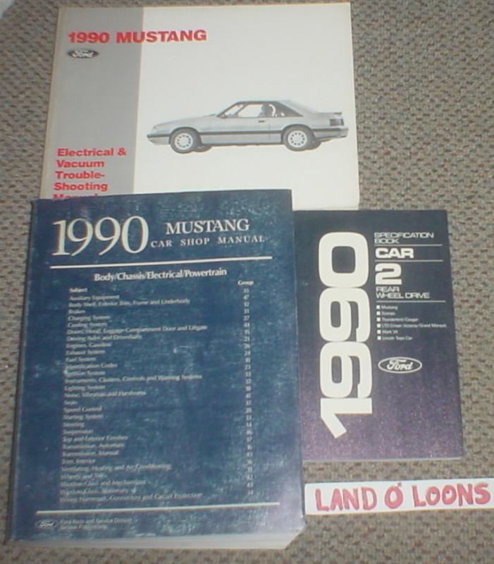 1990 ford mustang shop/service manual lot/3 +evtmelectricalvacuum+salesspecsbook
