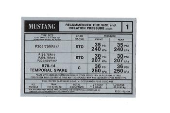 1985 ford mustang tire pressure decal