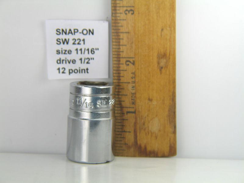 Snap-on sw221 socket, shallow, 11/16", 12-point, 1/2" drive, made in u.s.a.